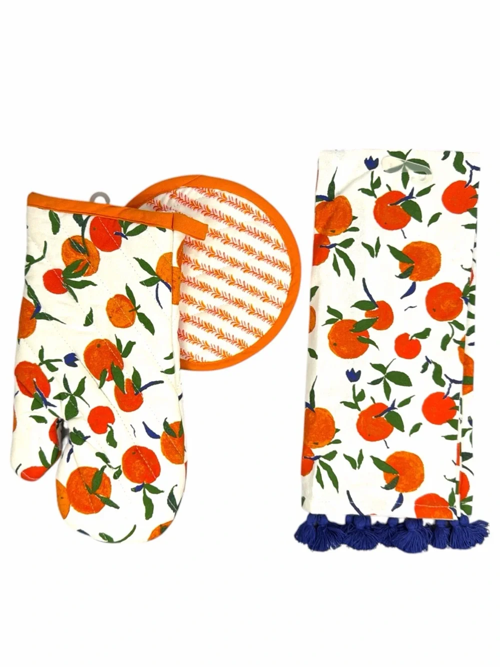 Opalhouse Citrus Orange Kitchen Towel Oven Mitt & Potholder Set NWT